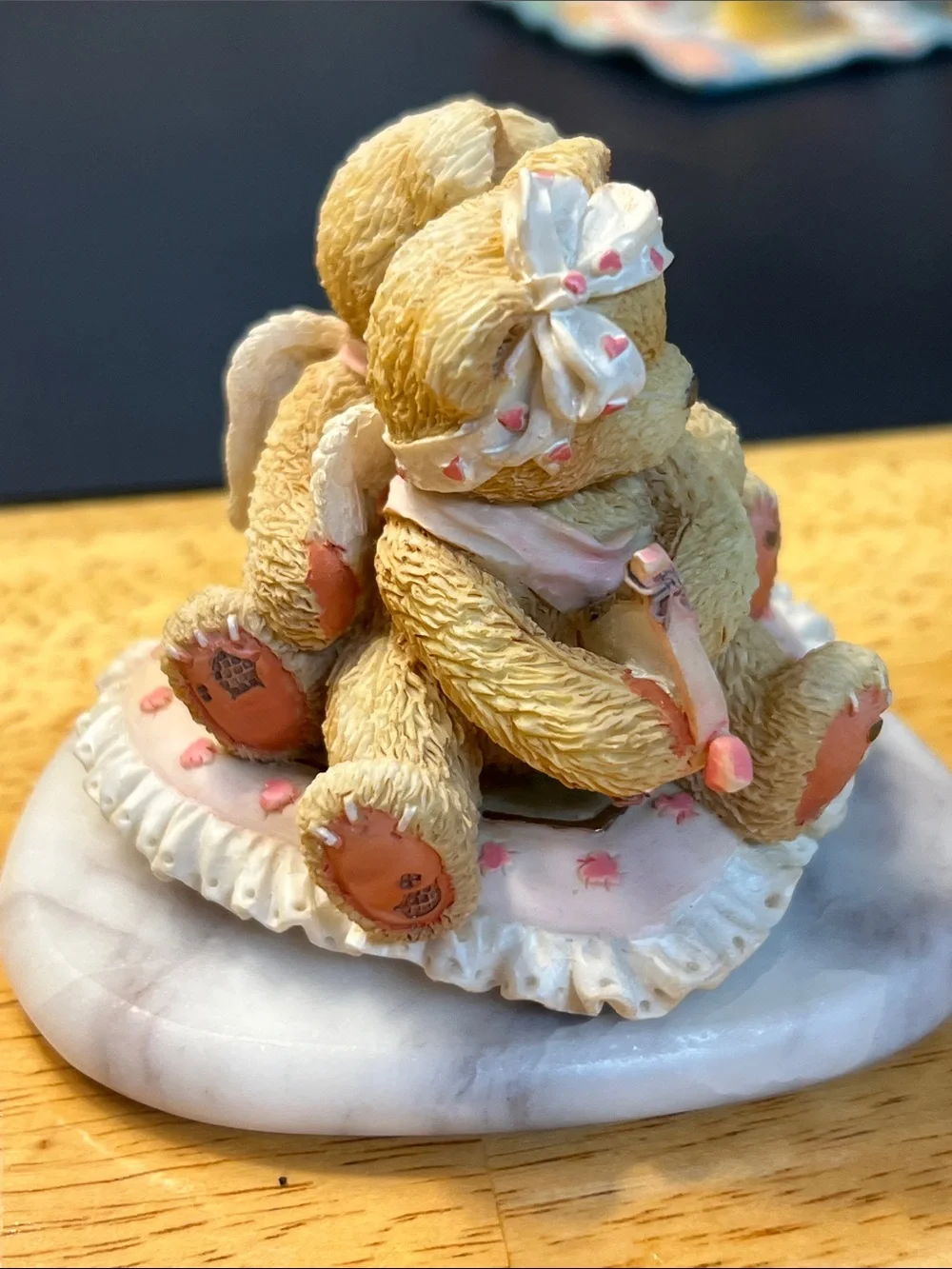 Cherished Bears Resin Figurine - Pink and Cream Home Accent